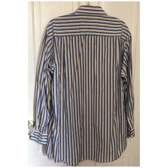 SALE🤑•Blue/Tan Pinstriped Buttoned Dress Shirt for Men - Picture 4 of 8
